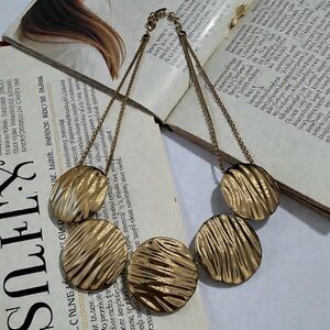 Vintage Signed St. Thomas Chunky Gold Tone Medallion Statement Necklace